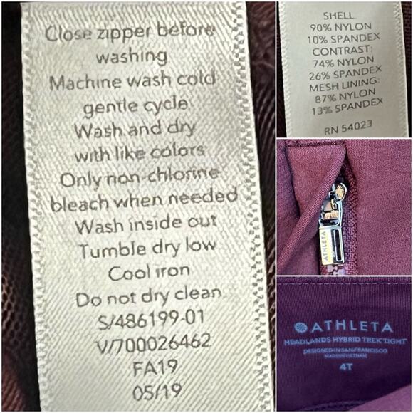 Athleta Headlands Hybrid Trek Hiking Tight Antique Burgundy Women's size 4 TALL - Picture 14 of 16